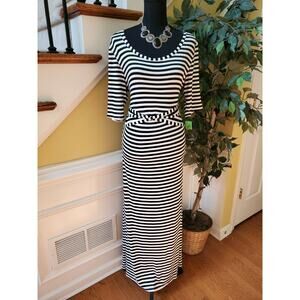 One World Black White Striped T-Shirt Dress Large